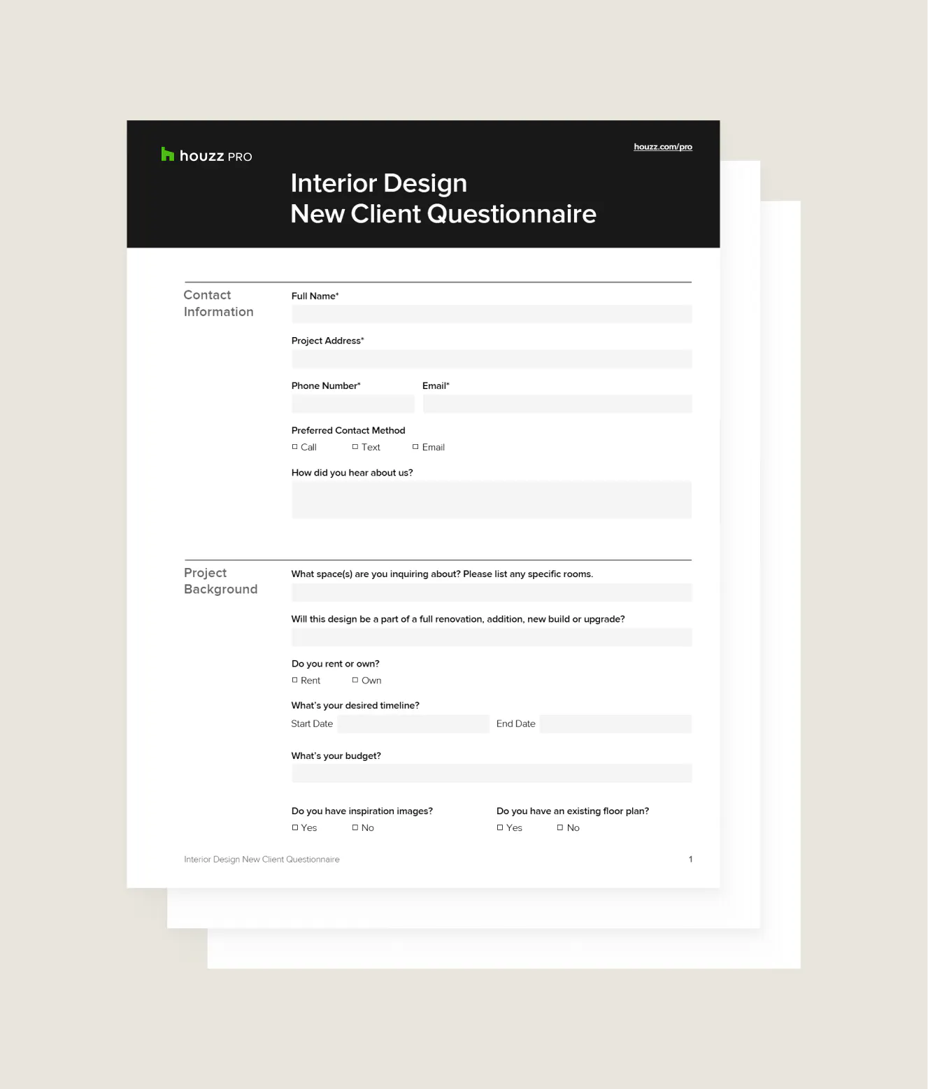Interior Design Questionnaire for Clients + PDF Template